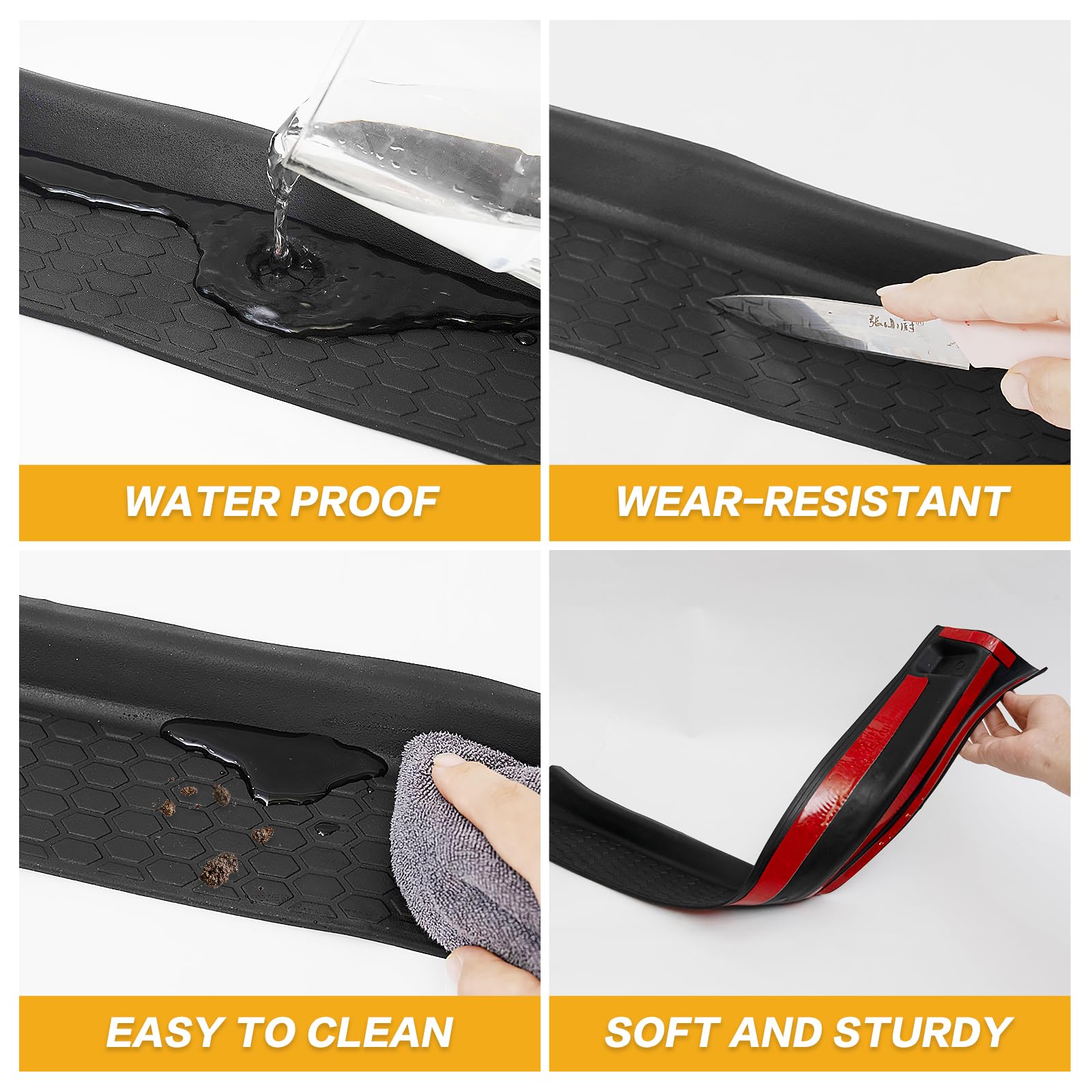 Rindoujin door sill guard installation demo shows a quick peel-and-stick setup.