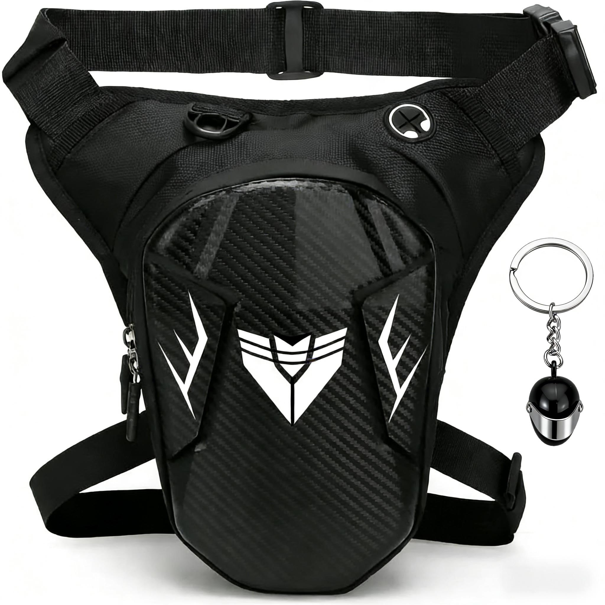 Riomhorry motorcycle leg bag with adjustable strap for secure hands-free storage.