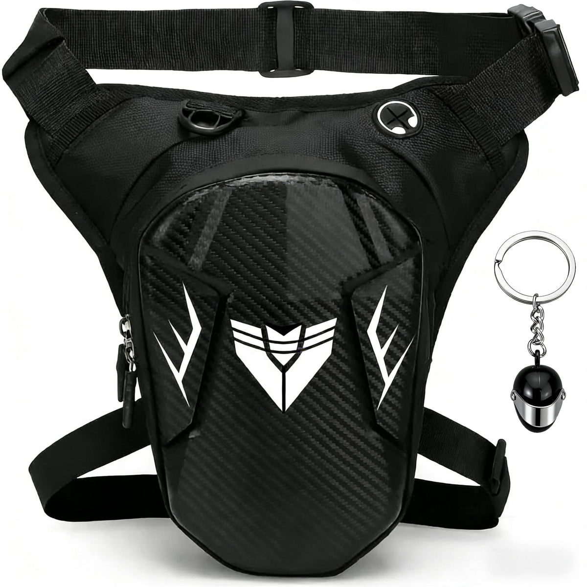 Riomhorry motorcycle leg bag with adjustable strap for secure hands-free storage.