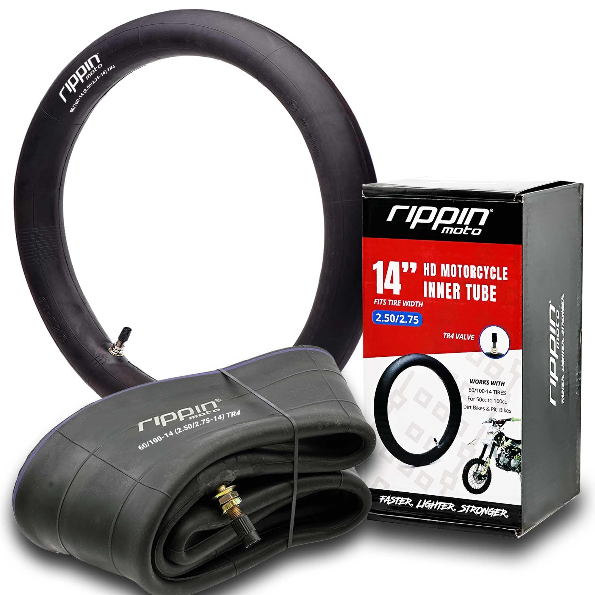 Rippin Moto inner tube TR4 valve close-up for reliable inflation.
