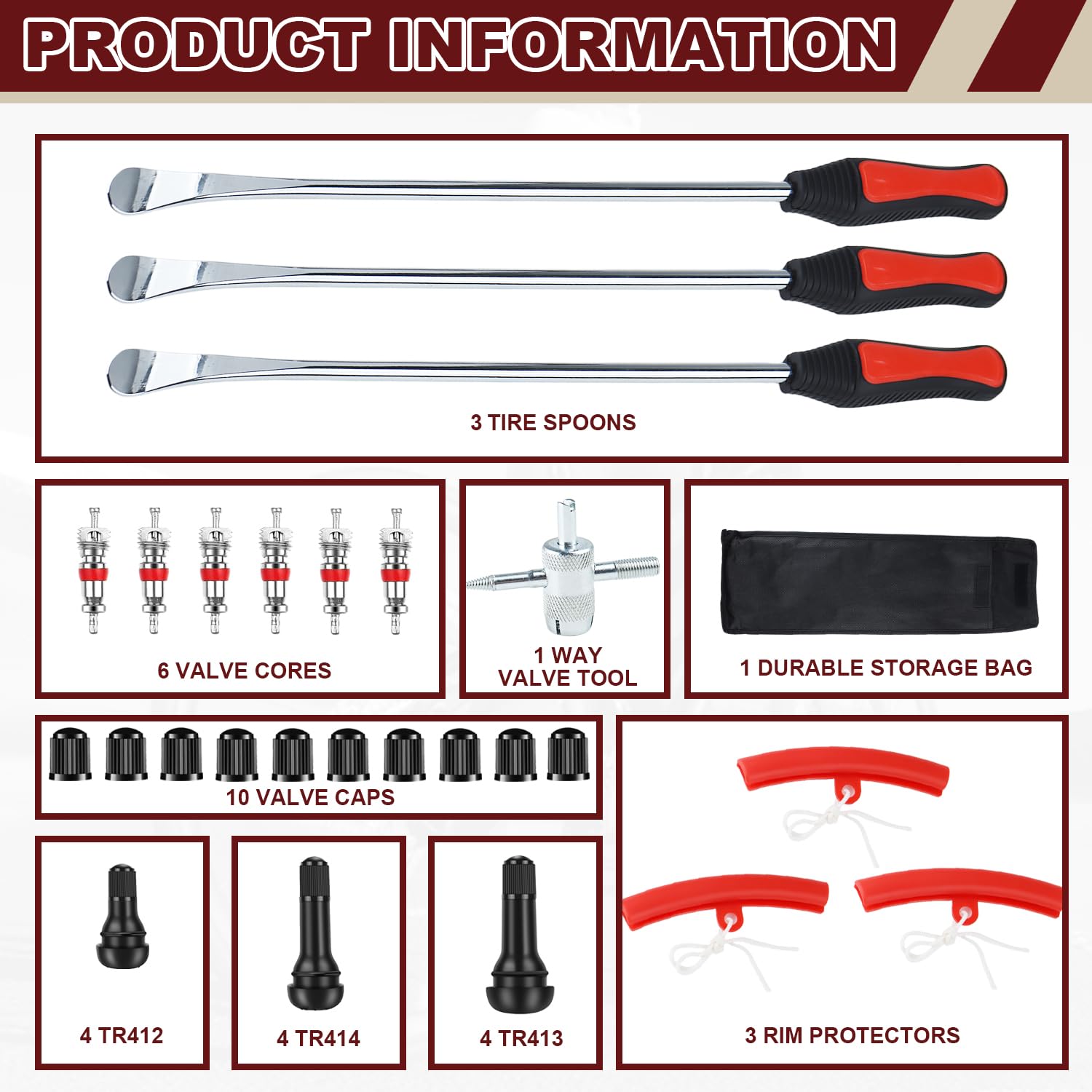Riseuvo valve cores, caps, and stems arranged for quick tire service use.