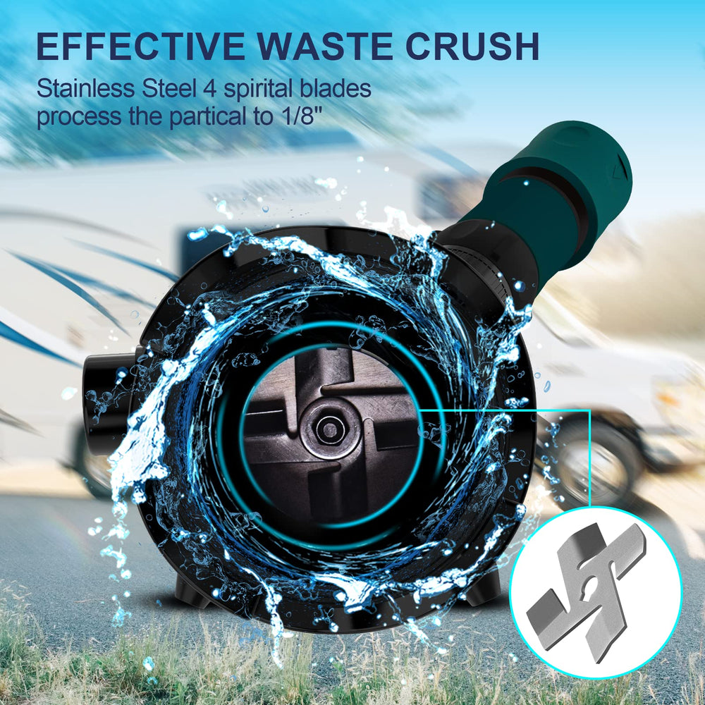 Ristow macerator pump with stainless steel blades shredding waste.
