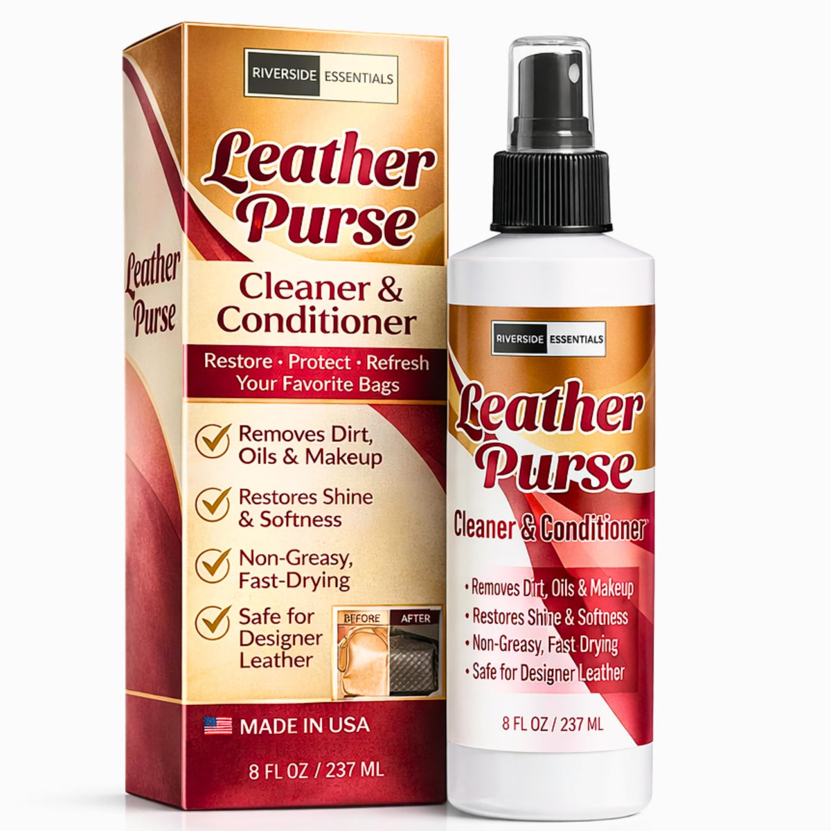 Riverside Essentials Leather Purse Cleaner bottle refreshing leather surfaces