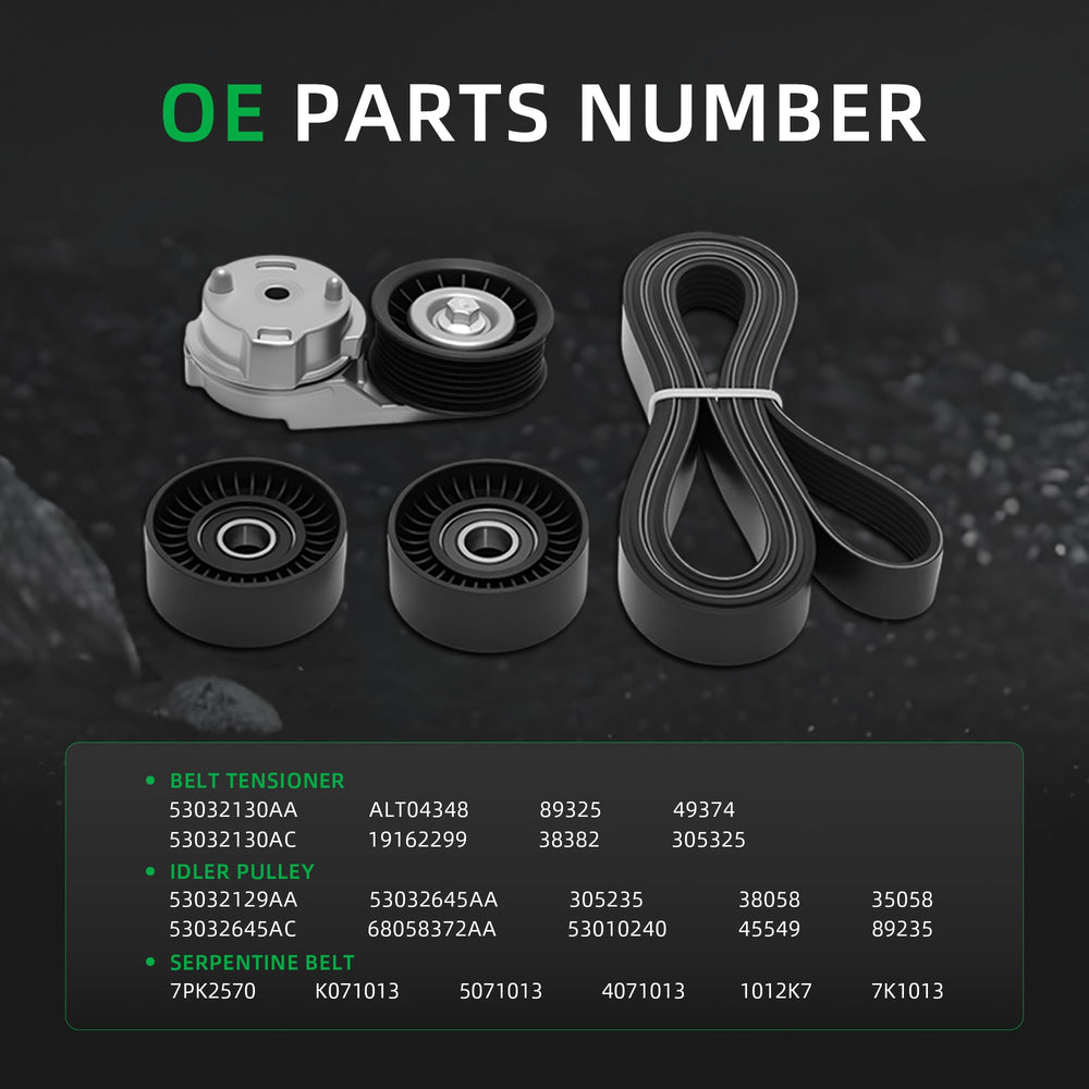 Riyhch drive belt tensioner assembly with cross-reference numbers