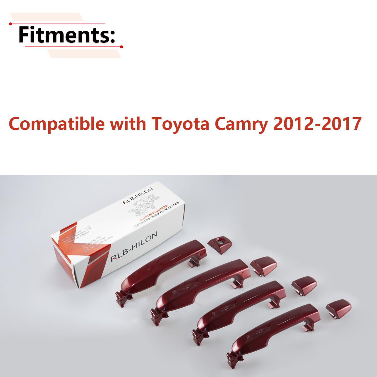 RLB-HILON red exterior door handle for Camry, front-right view, easy swap