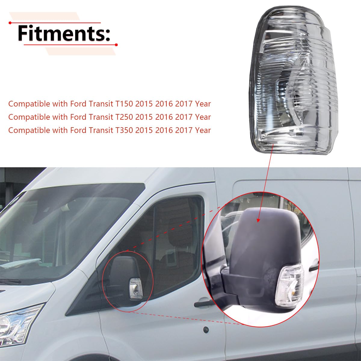 RLB-HILON Ford Transit T250 left mirror indicator lens for easy replacement