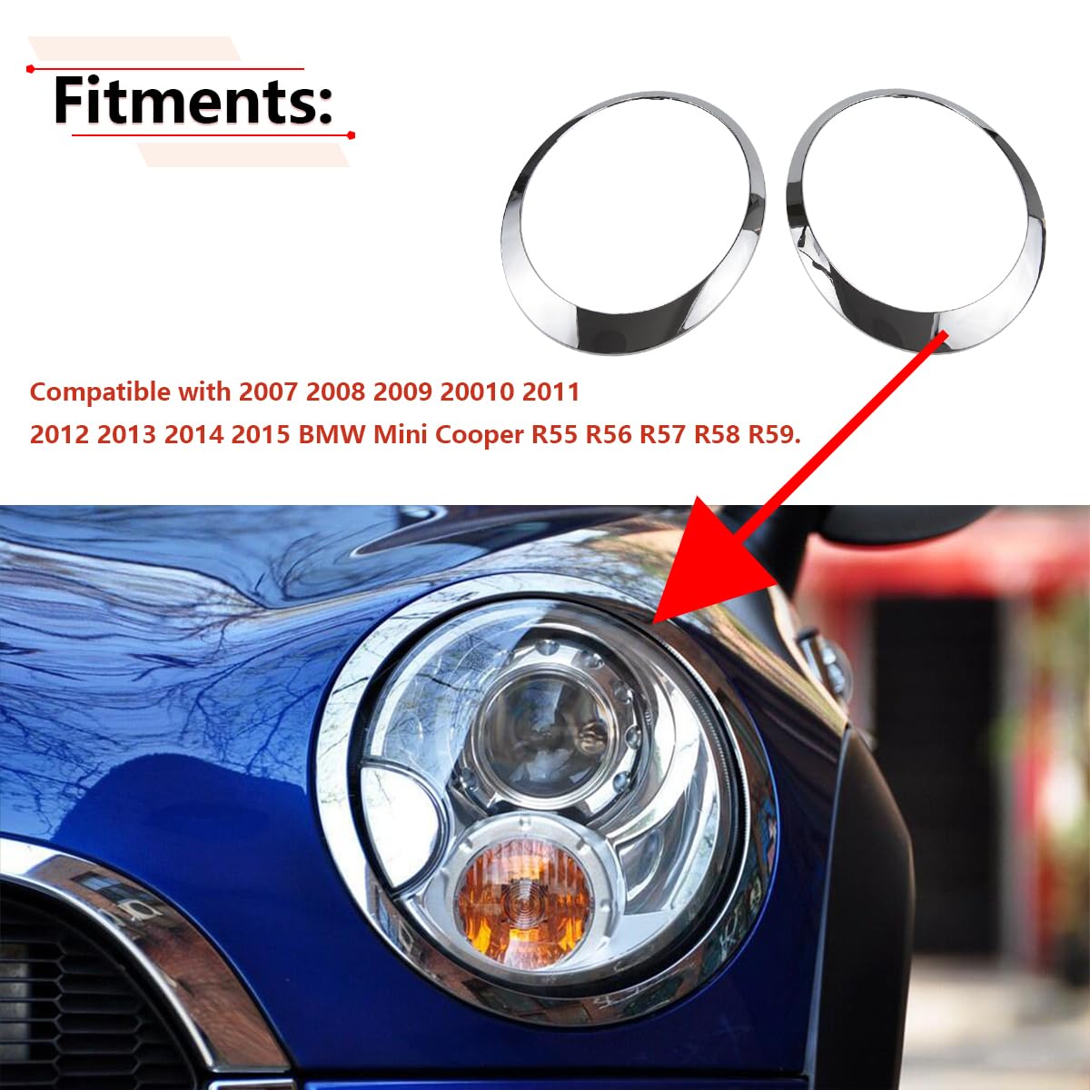 Driver-side chrome headlight bezel by RLB-HILON for MINI