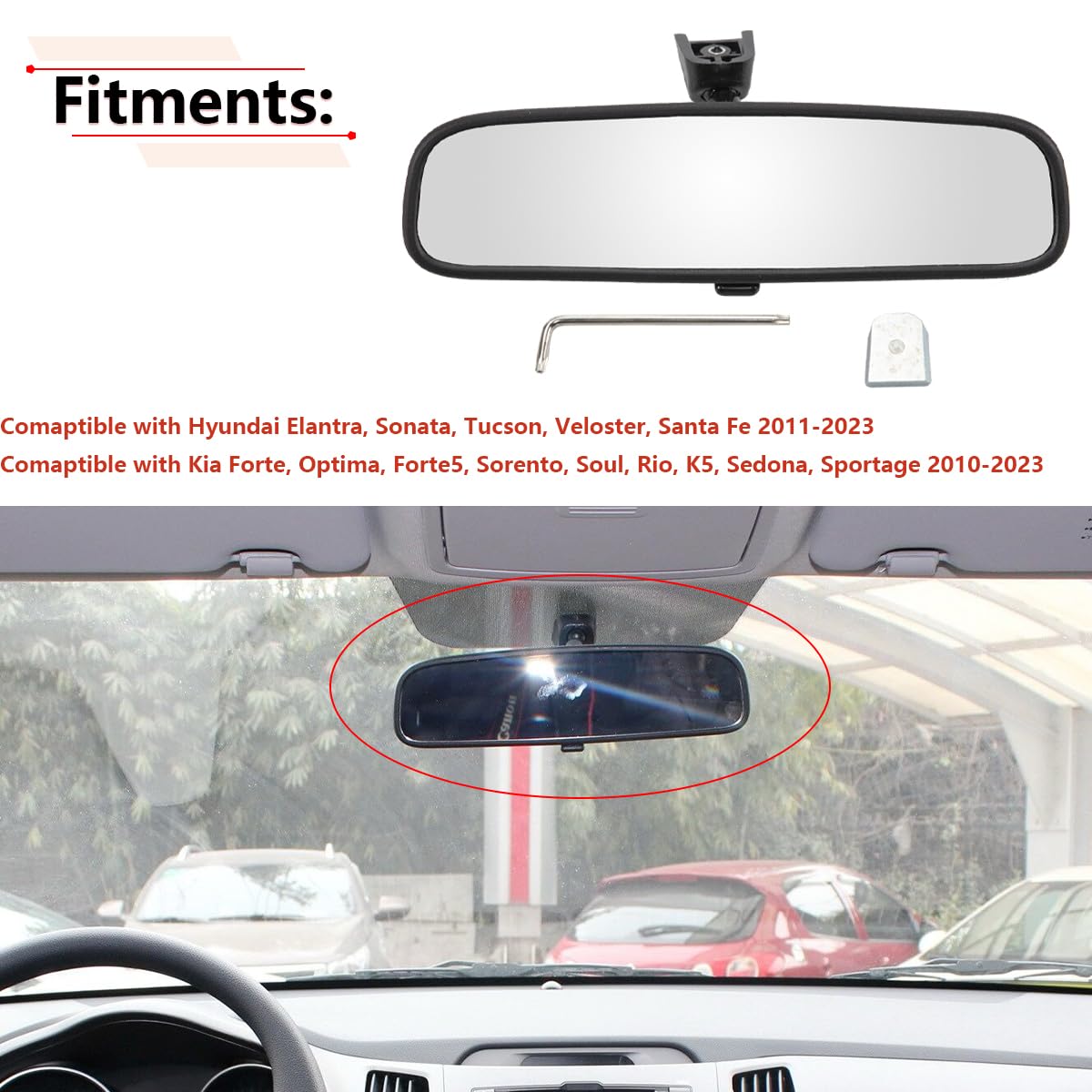 RLB-HILON rear view mirror for Hyundai Tucson, mounting-ready design.