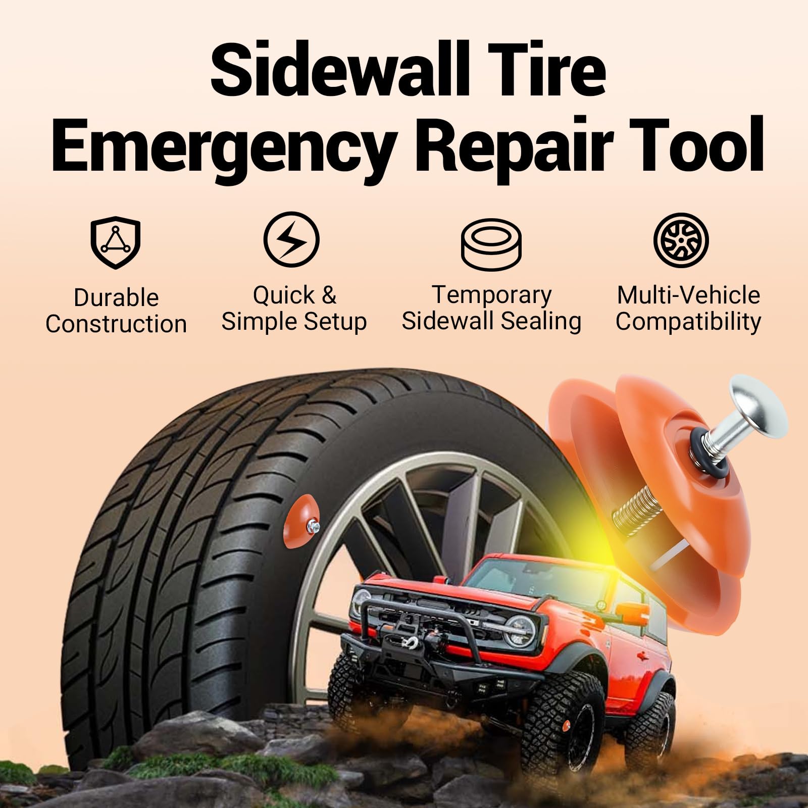 Rlcvecv compact tire repair tool shown ready for portable storage and travel.
