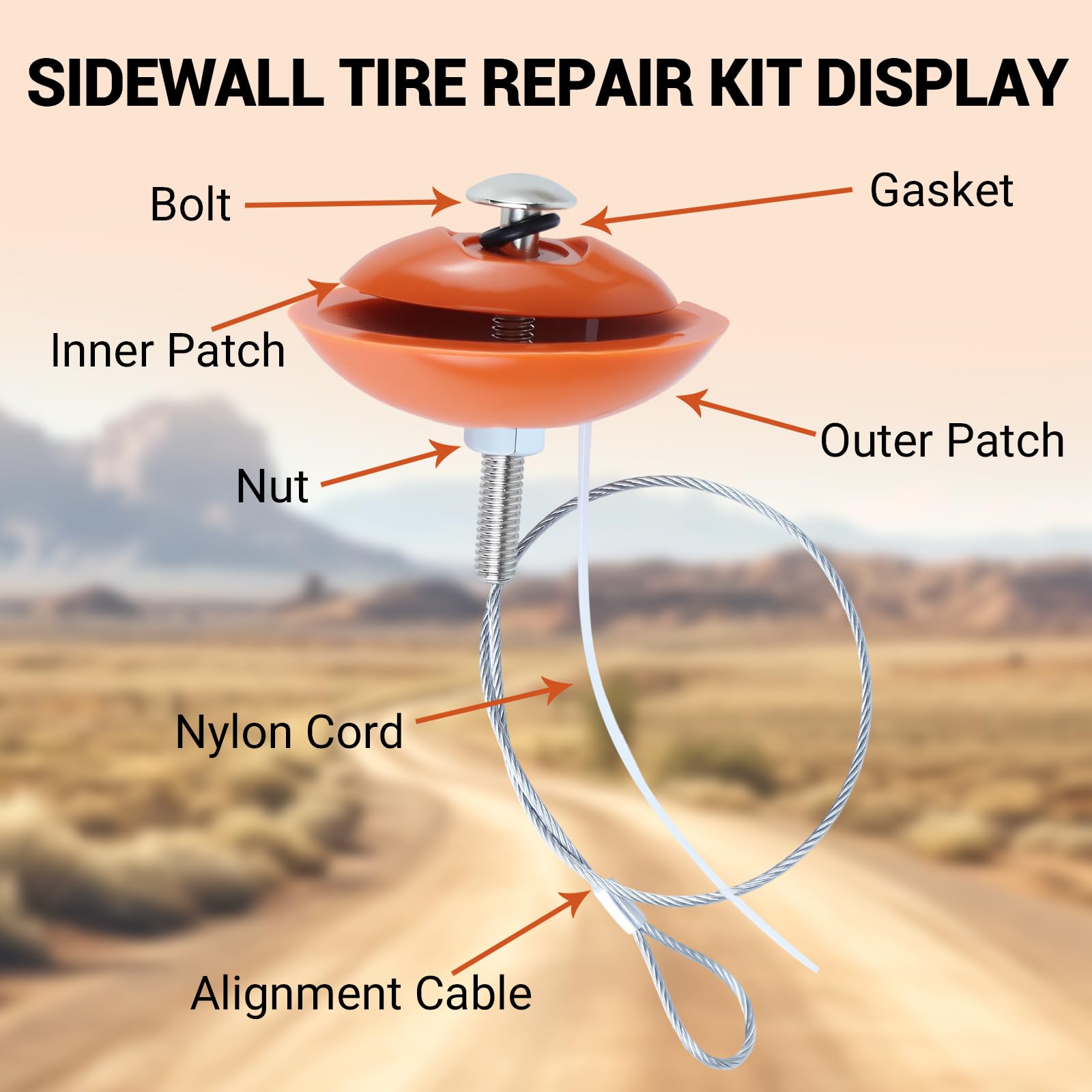 Rlcvecv emergency repair tool in use on a damaged tire for quick return to trail.