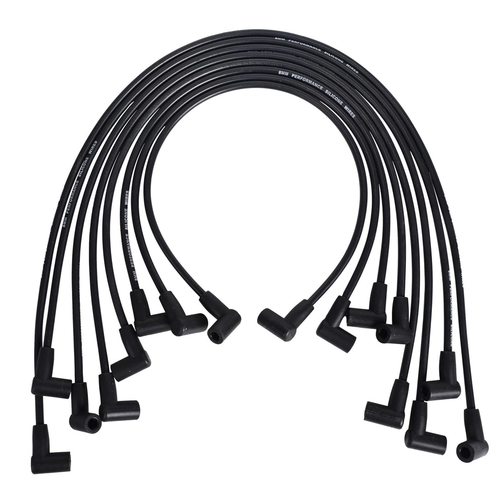 RLP silicone spark plug wires 8mm on distributor cap showing heat-resistant design and secure fit.