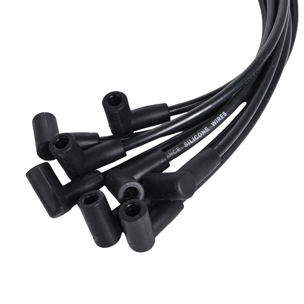 RLP 8mm spark plug wires close-up of brass terminals for reliable conductivity.