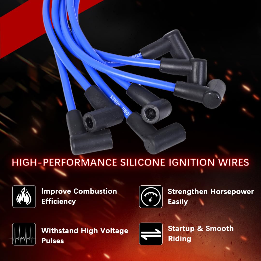 RLP silicone spark plug wires blue 8mm for Jeep Wrangler long-lasting wiring