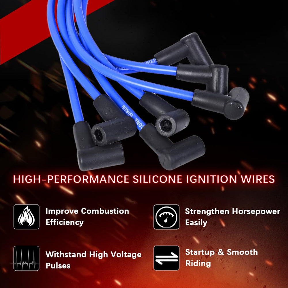 RLP silicone spark plug wires blue 8mm for Jeep Wrangler long-lasting wiring