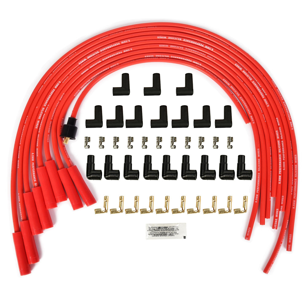 RLP spark plug wire set with red silicone jacket and straight boots for easy installation.