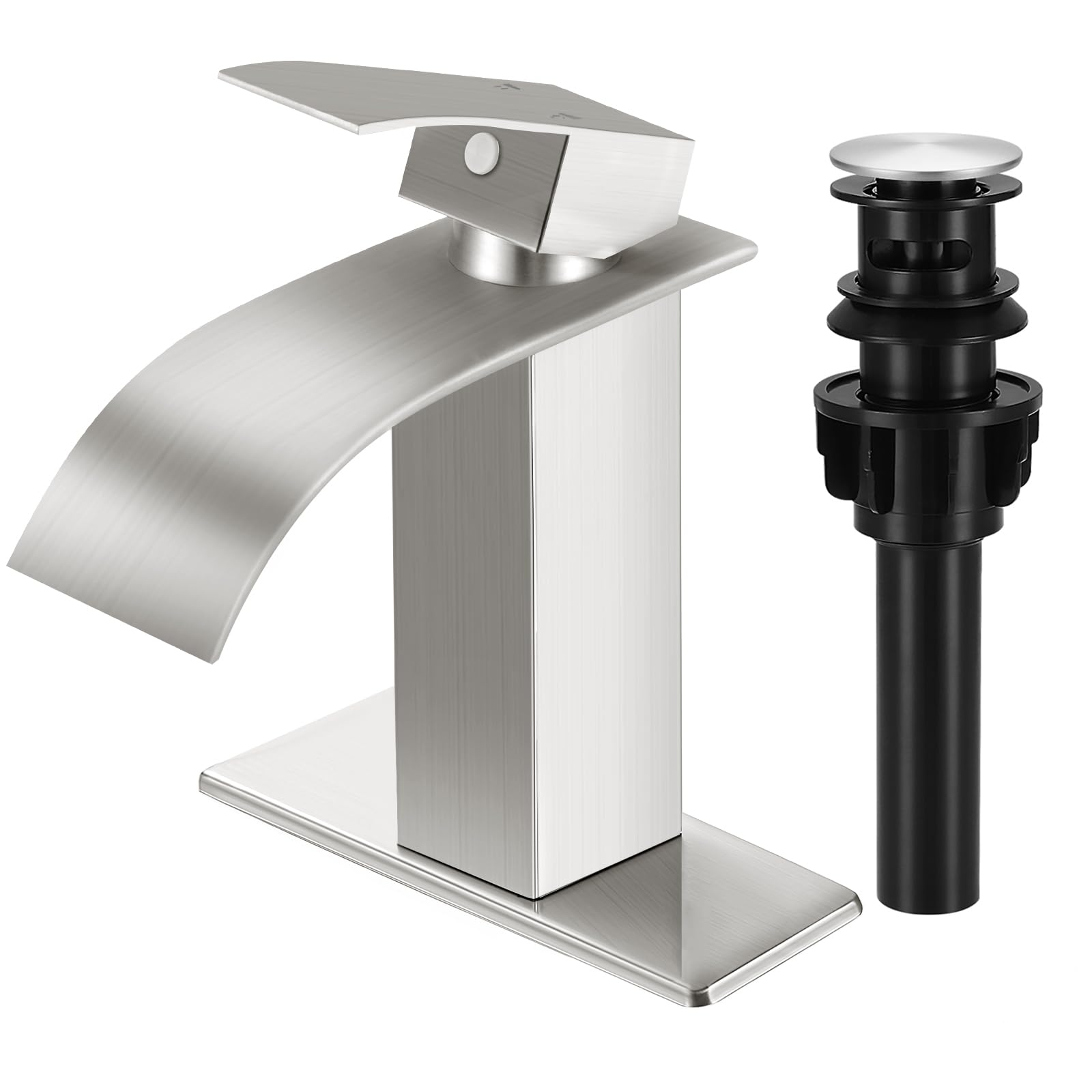RNDIOZD waterfall faucet in brushed nickel for a sleek bathroom focal point