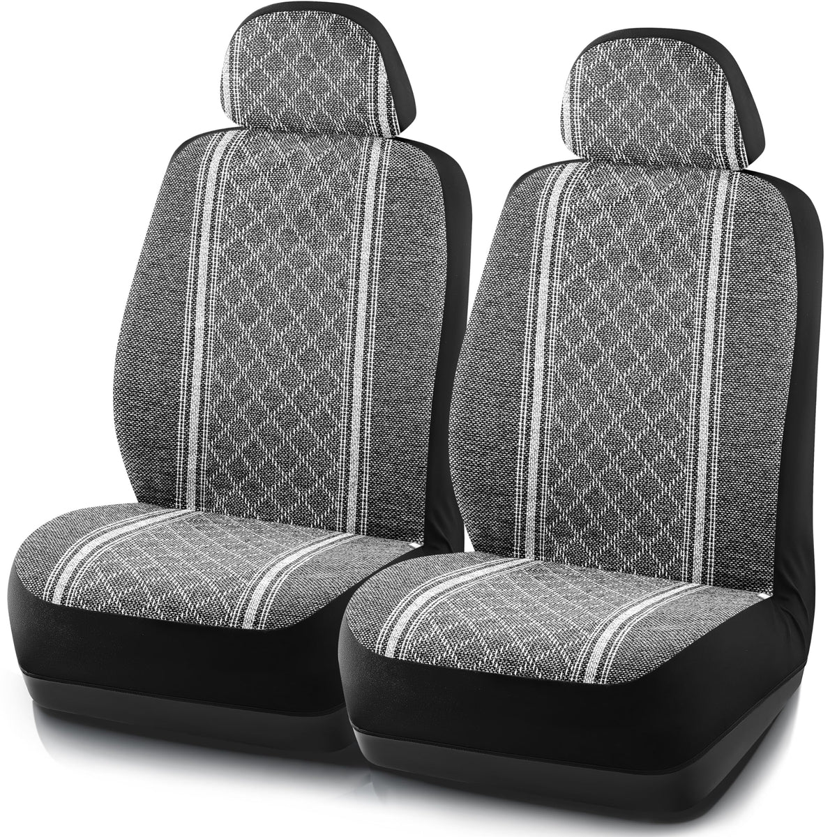 Road Comforts Baja Blanket seat cover front view in gray diamond showing fit