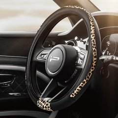 Road Comforts cheetah print steering cover adds bold style and anti-slip grip.
