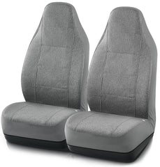 Road Comforts front seat cover demonstrates quick-fit installation with elastic bands.