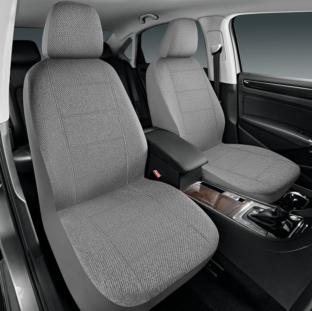 Road Comforts front seat cover in gray, breathable flax fabric for durable daily use.