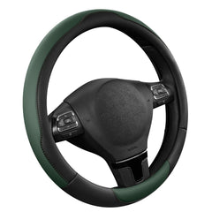 Road Comforts leather steering wheel cover in green with breathable design for cooler grip
