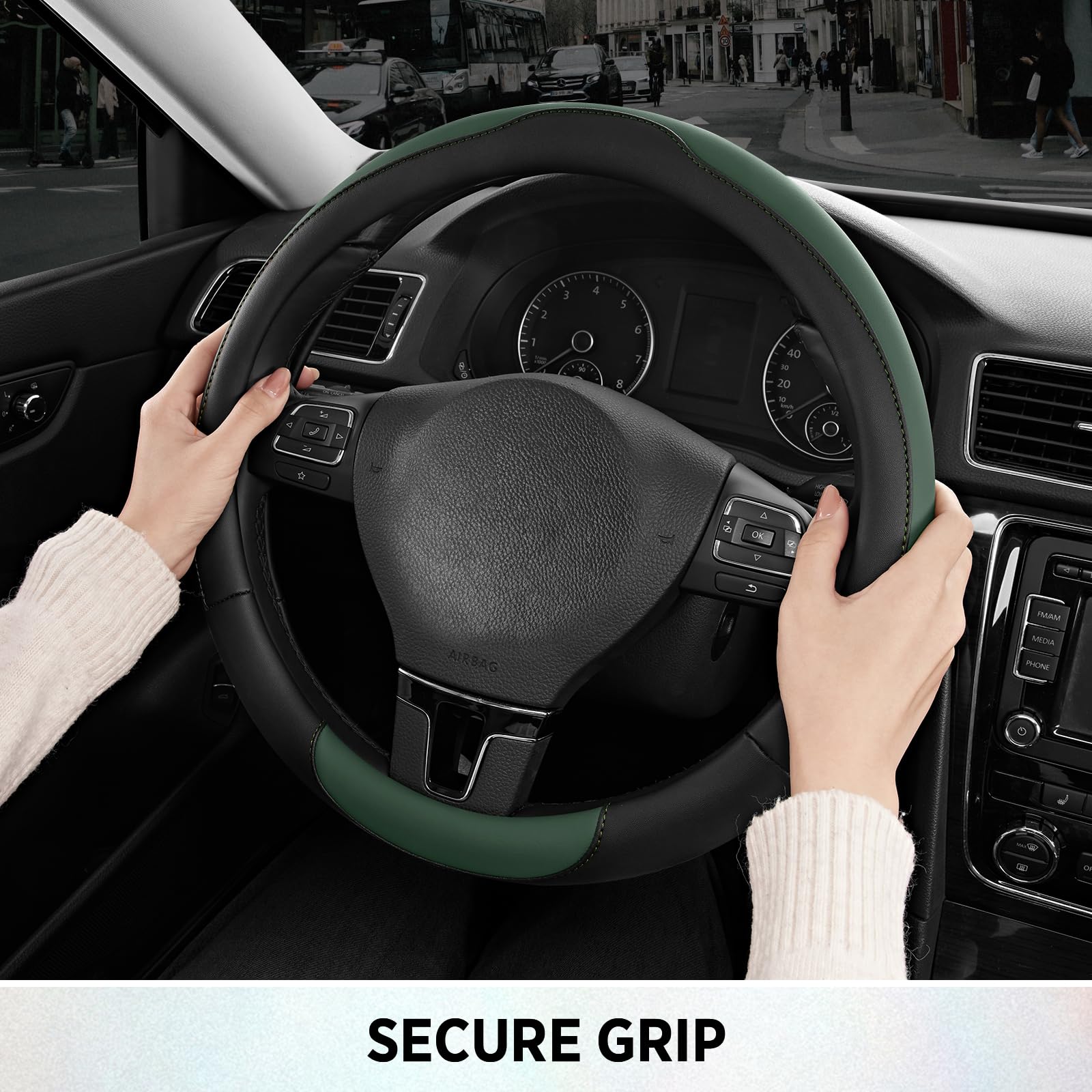 Road Comforts steering wheel cover protects against wear, scratches, fading and dirt