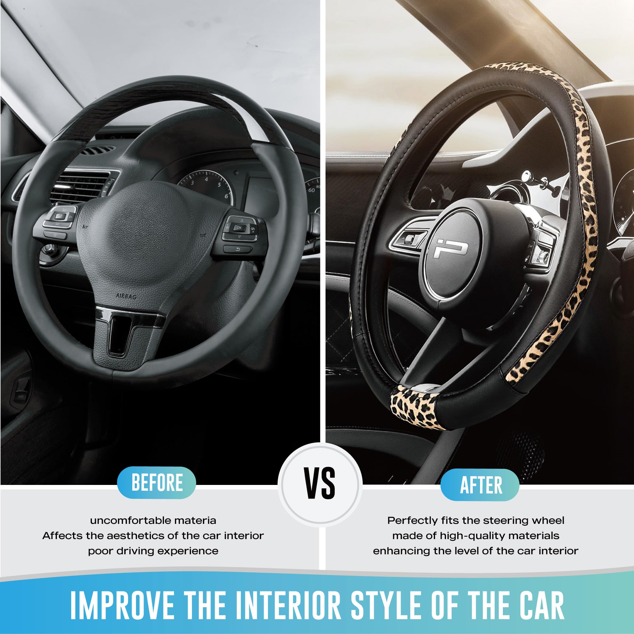 Road Comforts universal 14.5-15 inch fit steering cover for many cars.