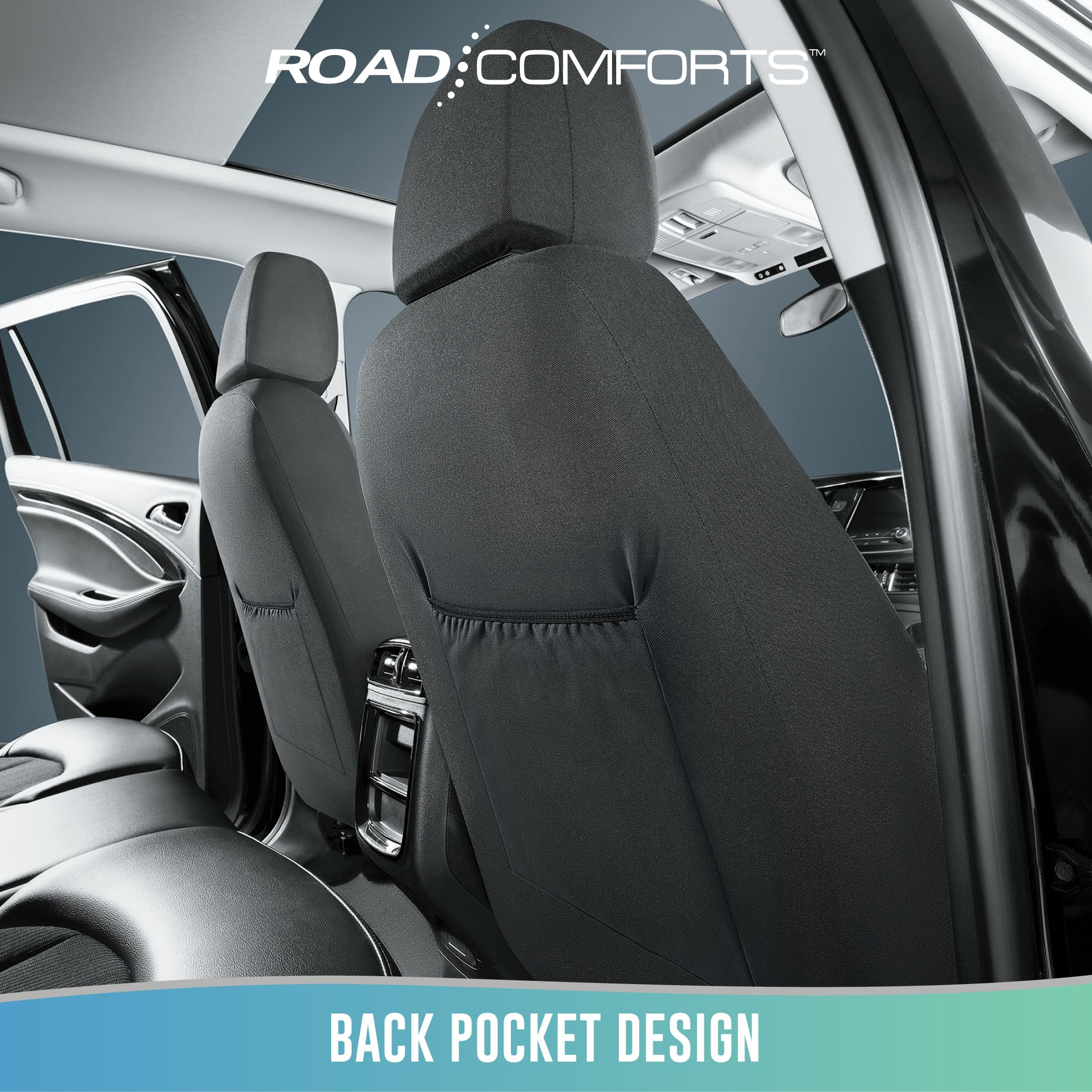 Road Comforts universal-fit design with adjustable straps provides a snug look.