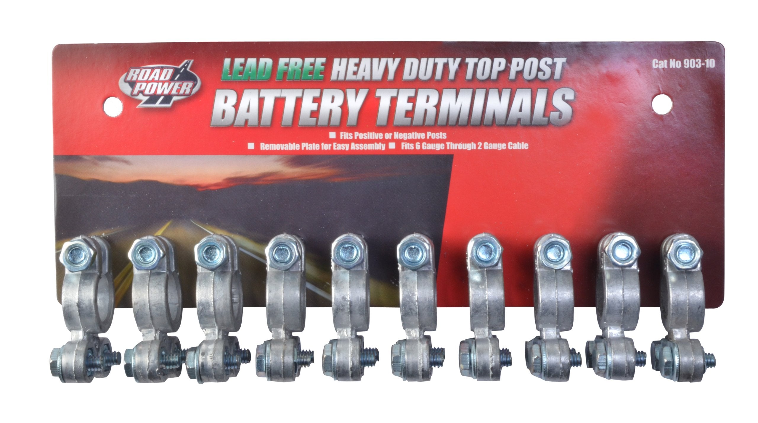 Road Power 903-10 top post terminal for 6-12V batteries with chrome finish and secure clamp