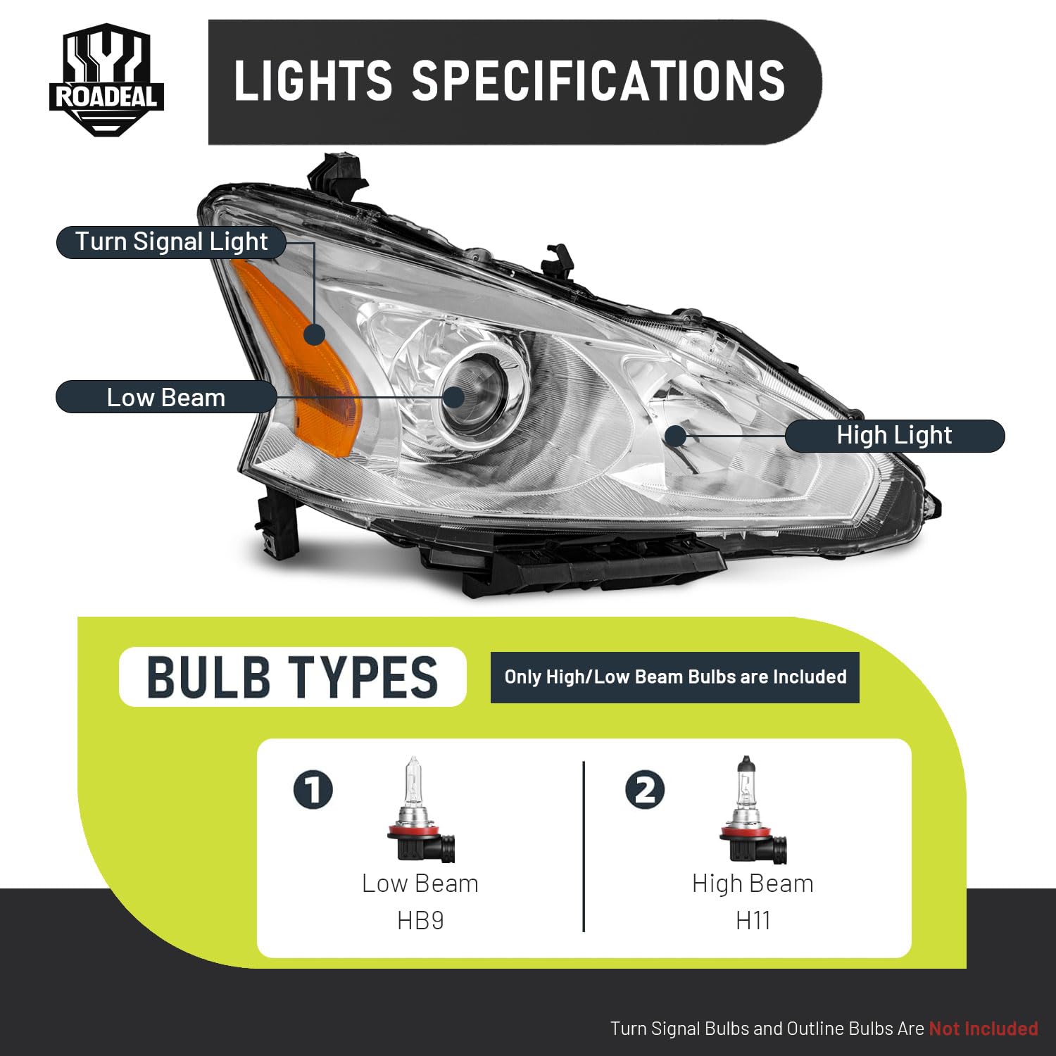 ROADEAL UV-coated PC lens enhances clarity for night driving.