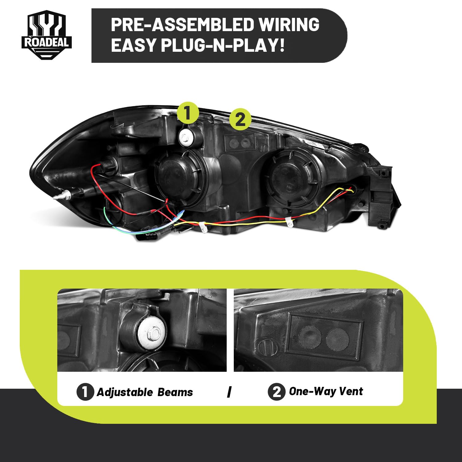 ROADEAL headlight lens close-up with UV-coated PC for clarity