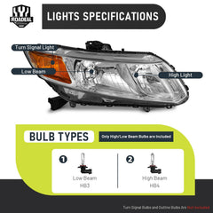 ROADEAL Honda Civic headlight for 2012-2015 sedan, driver side, reliable weather-ready lighting
