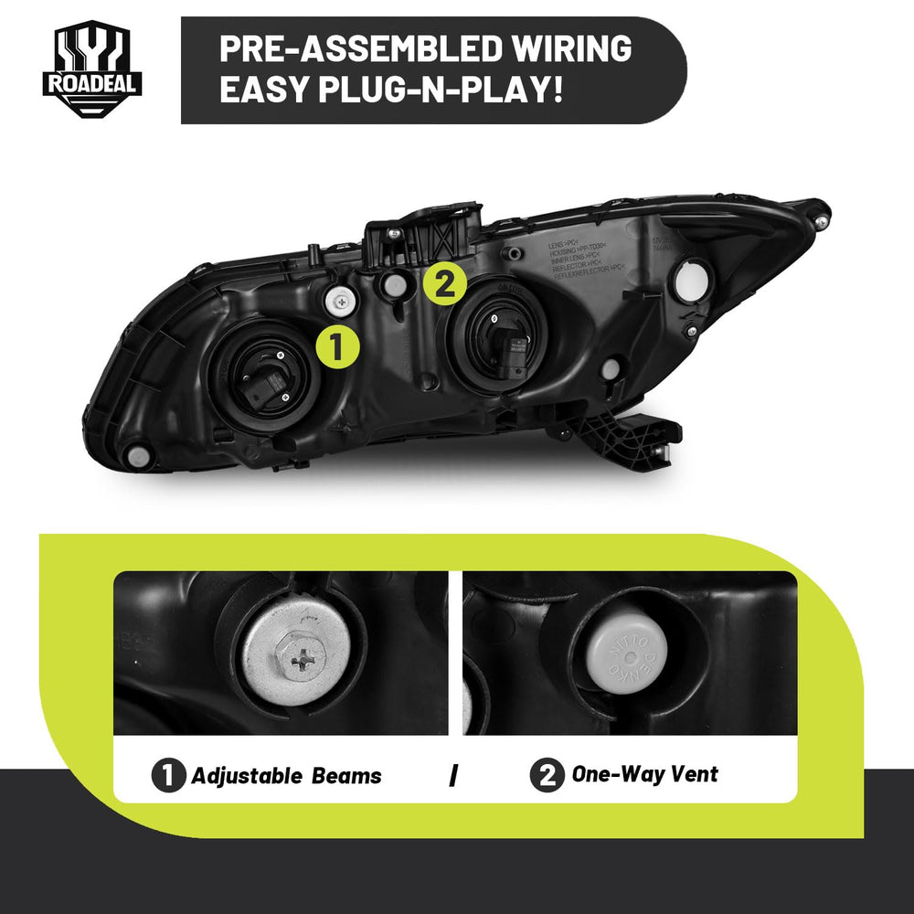 ROADEAL Honda Civic headlight for 2012-2015 sedan, passenger side, reliable weather-ready lighting