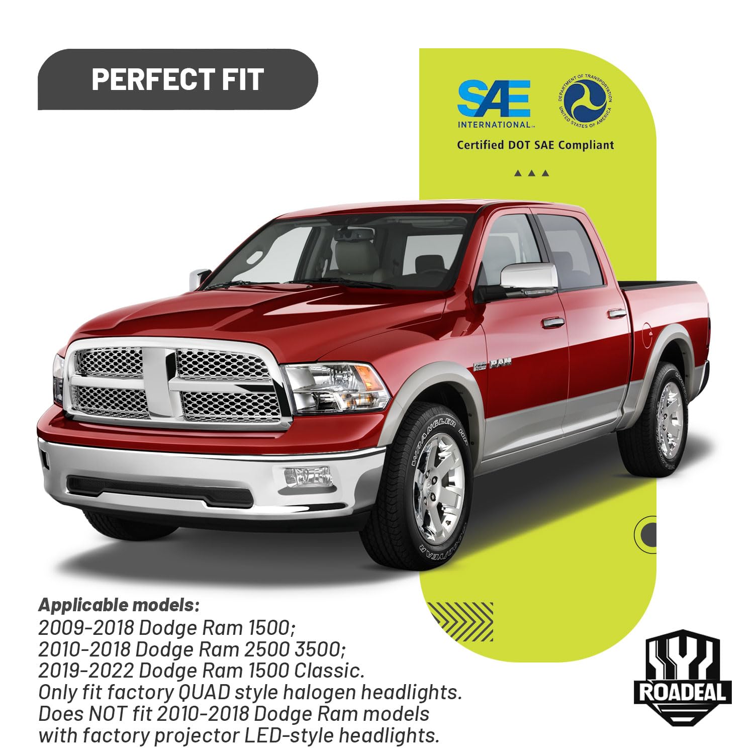 ROADEAL Ram quad-headlight left-side view showing easy replacement.