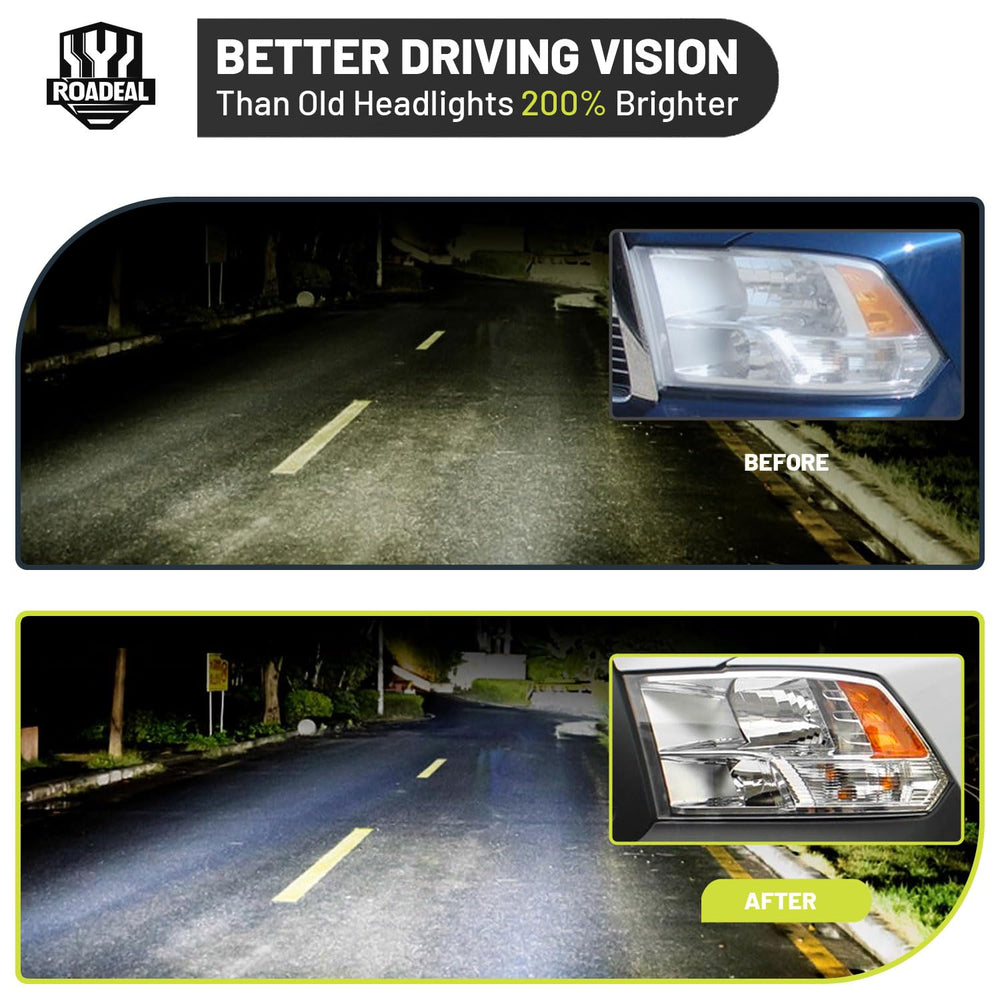 ROADEAL Ram quad-headlight lens close-up with UV coating for clarity.