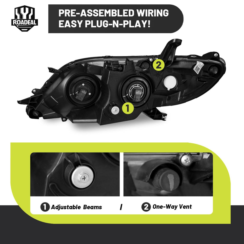 ROADEAL Sienna headlights with H11/HB3 bulbs included for quick setup