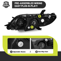 ROADEAL Sienna headlights with H11/HB3 bulbs included for quick setup