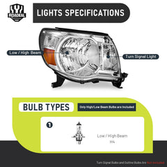 ROADEAL headlight assembly front view, clear lens and secure mounting for Tacoma