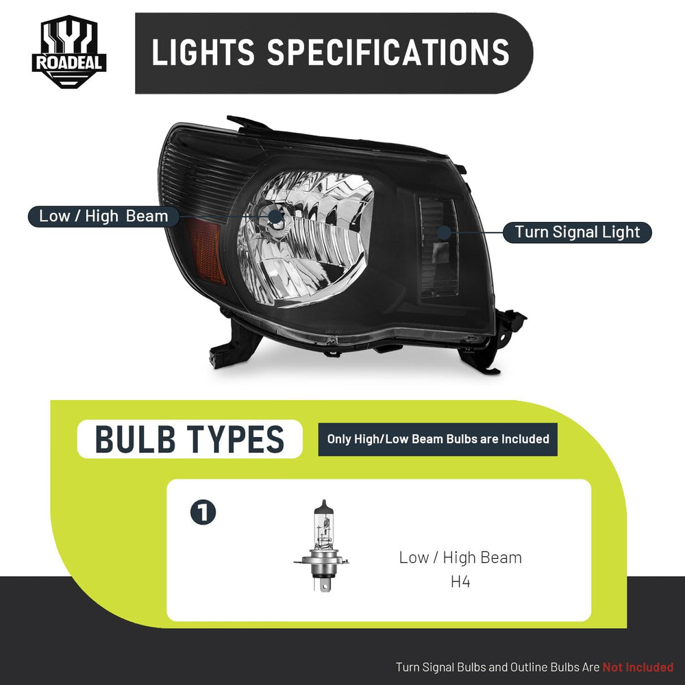 ROADEAL headlight with H4 bulbs included for easy replacement