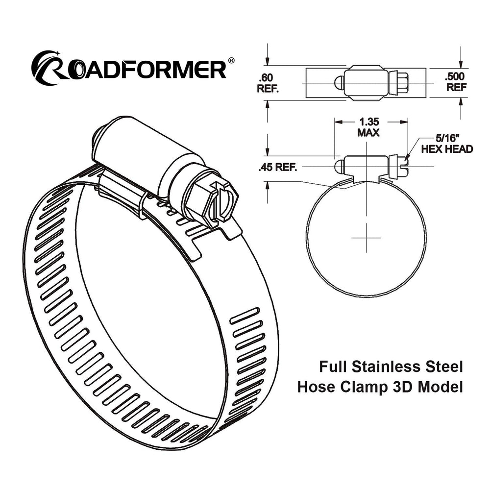 ROADFORMER SAE 12 size clamp close-up emphasizes rugged stainless steel construction.