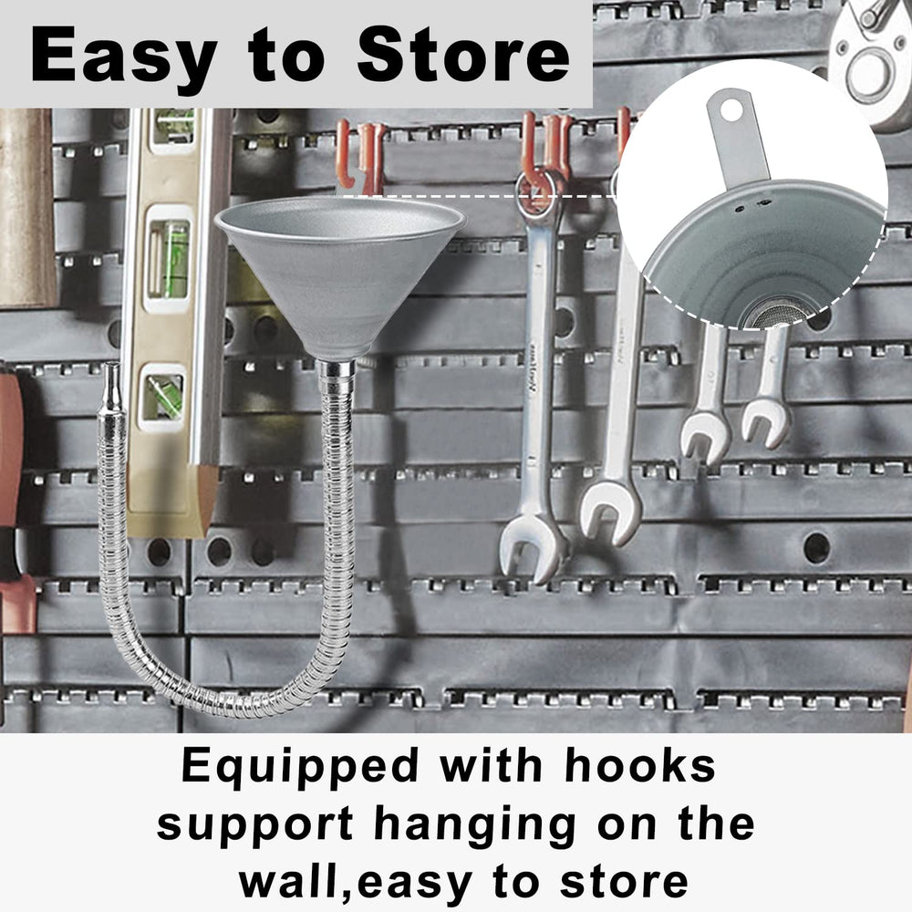 ROADGIVE funnel featuring iron hook for wall storage and stability