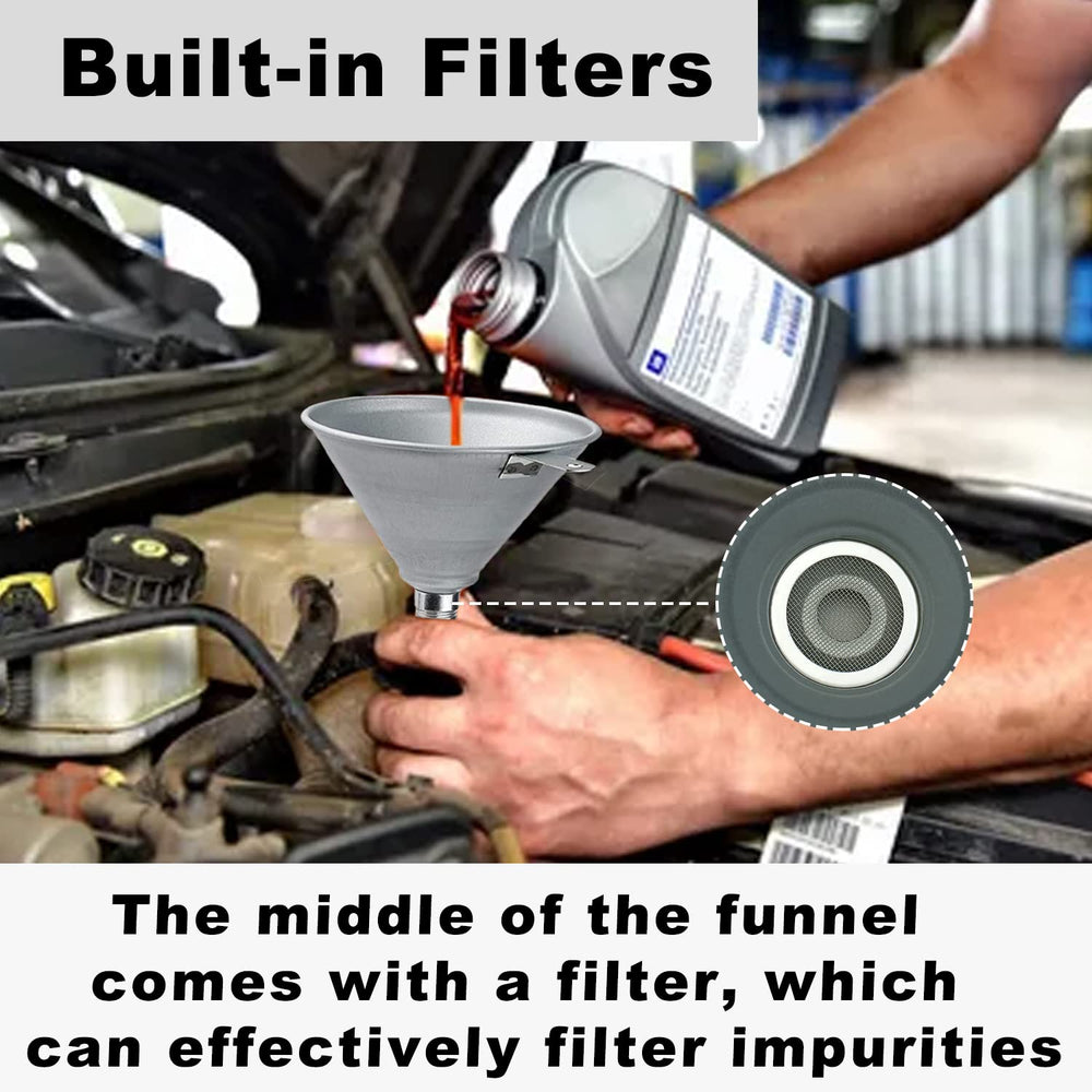 ROADGIVE funnel showing threaded connection with flexible hose for secure pours