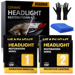 ROADNEX headlight restoration kit steps show a simple two-step process for clearer headlights.