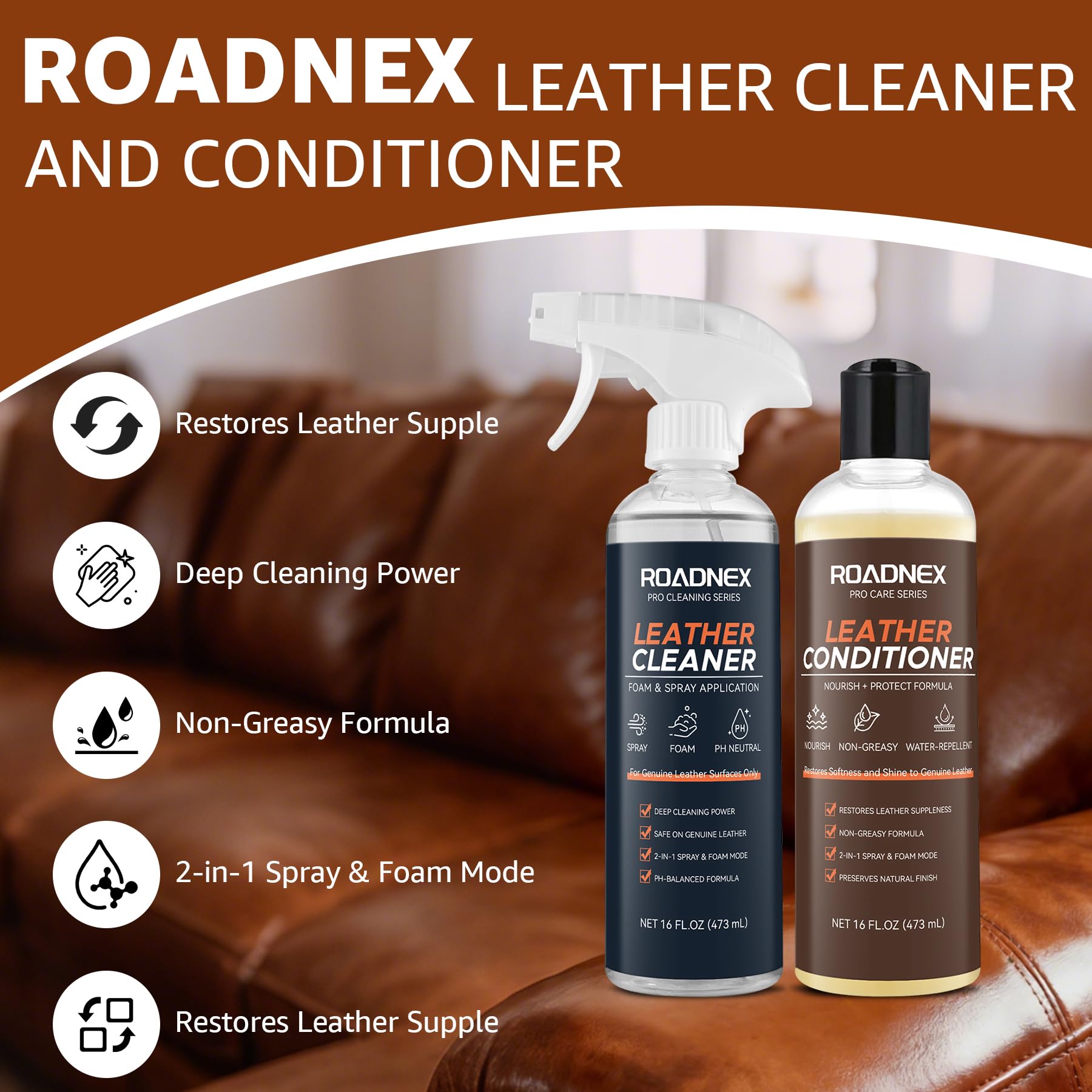 ROADNEX Leather Cleaner sofa use refreshes home furniture with renewed look.