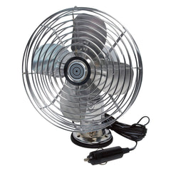 RoadPro RP-1179 metal fan with chrome finish improves cabin airflow on long trips.