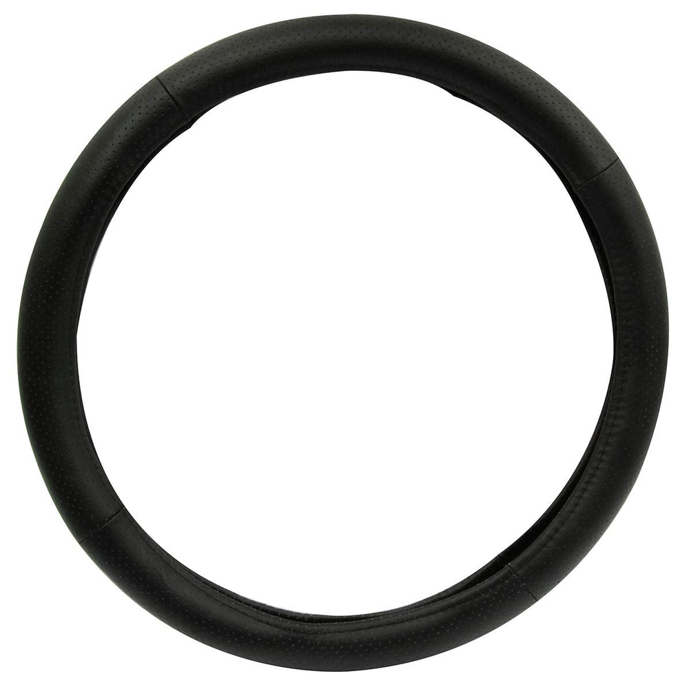 RoadPro RPSW3006 black leather steering wheel cover on wheel boosts grip for long drives