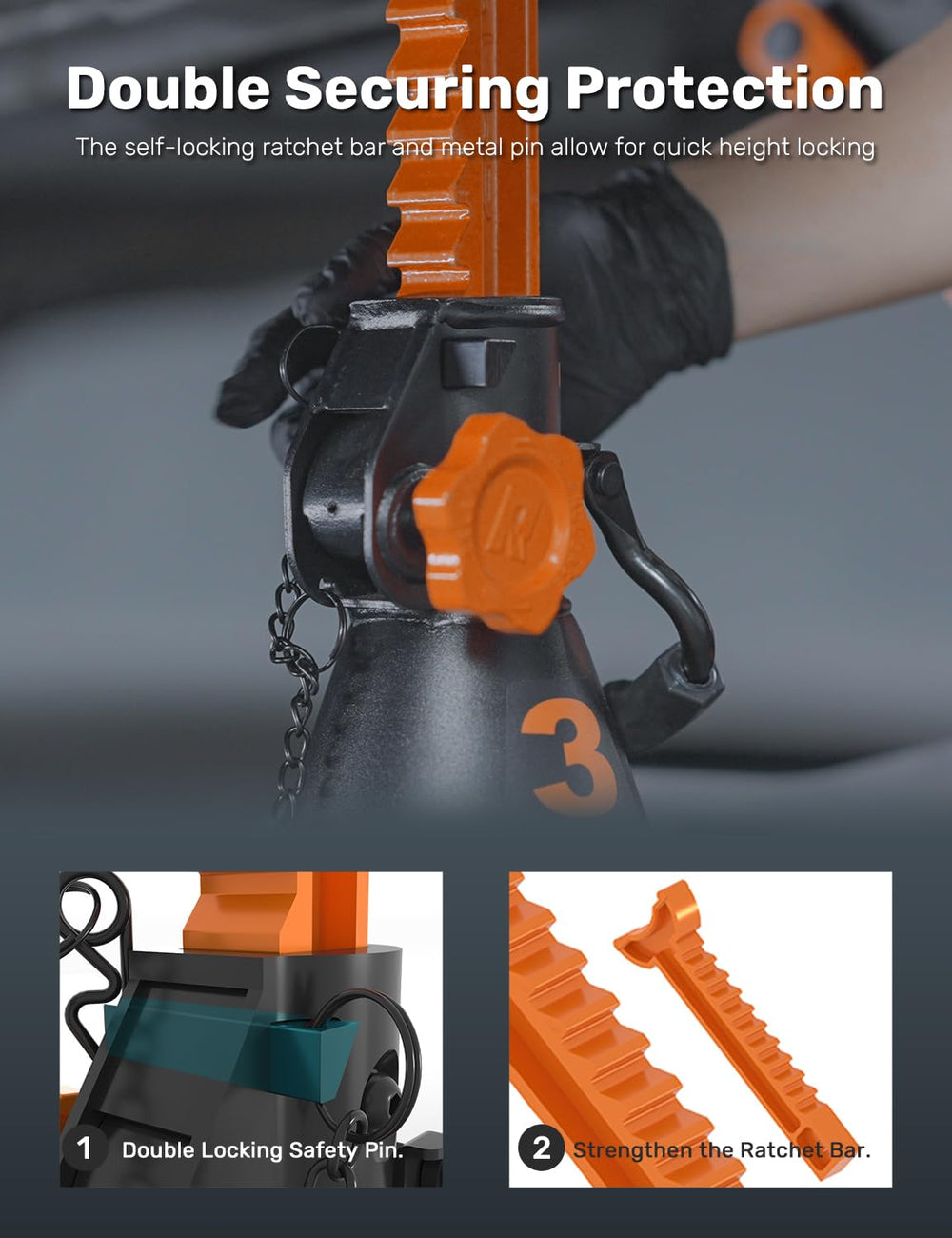 ROADTEK jack stands quick adjustment knob in use
