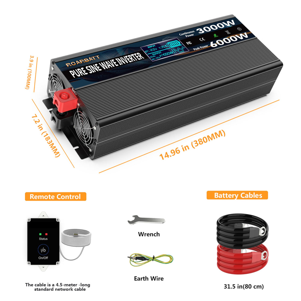 ROARBATT 3000W inverter dual USB ports for charging phones and accessories on the go.