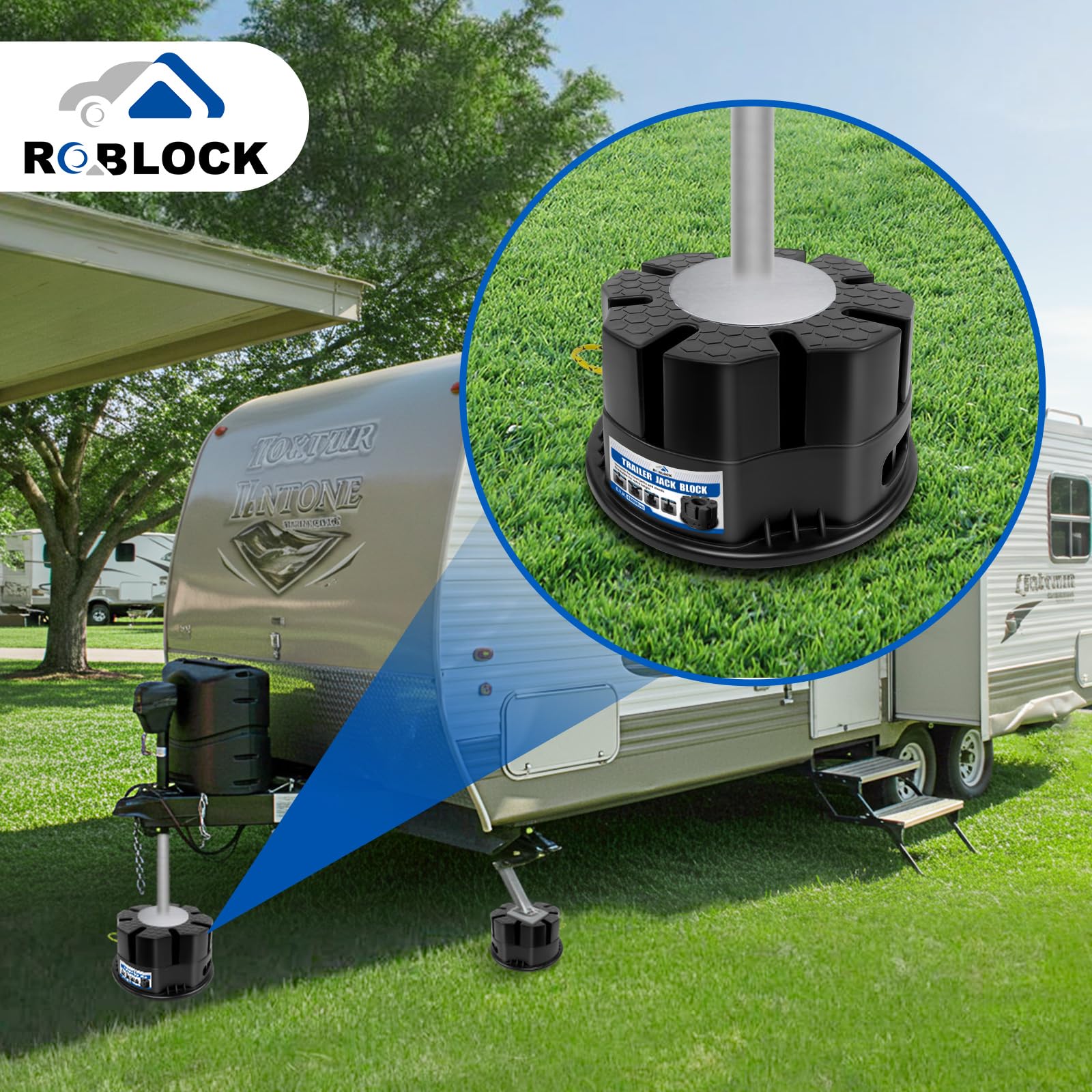 ROBLOCK 40,000-lb capacity provides strong support for heavy travel rigs.