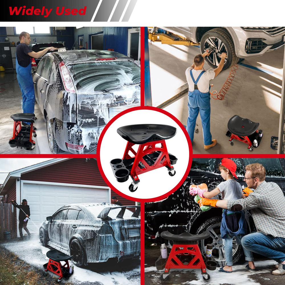 ROBLOCK chair rated for 300 lbs, suitable for heavy-duty garage use.